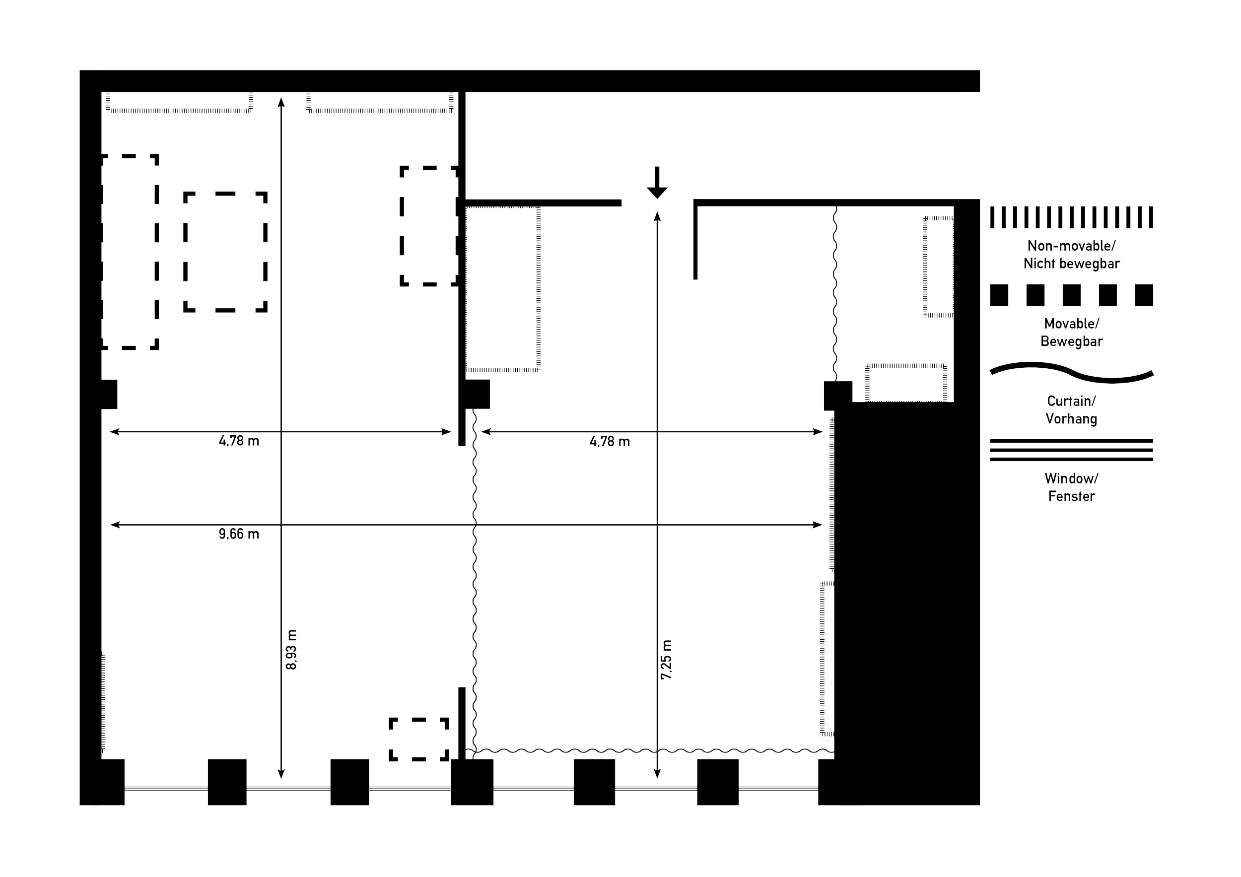 Architectural blueprint of a building floor plan with labeled features, measurements, and layout details.