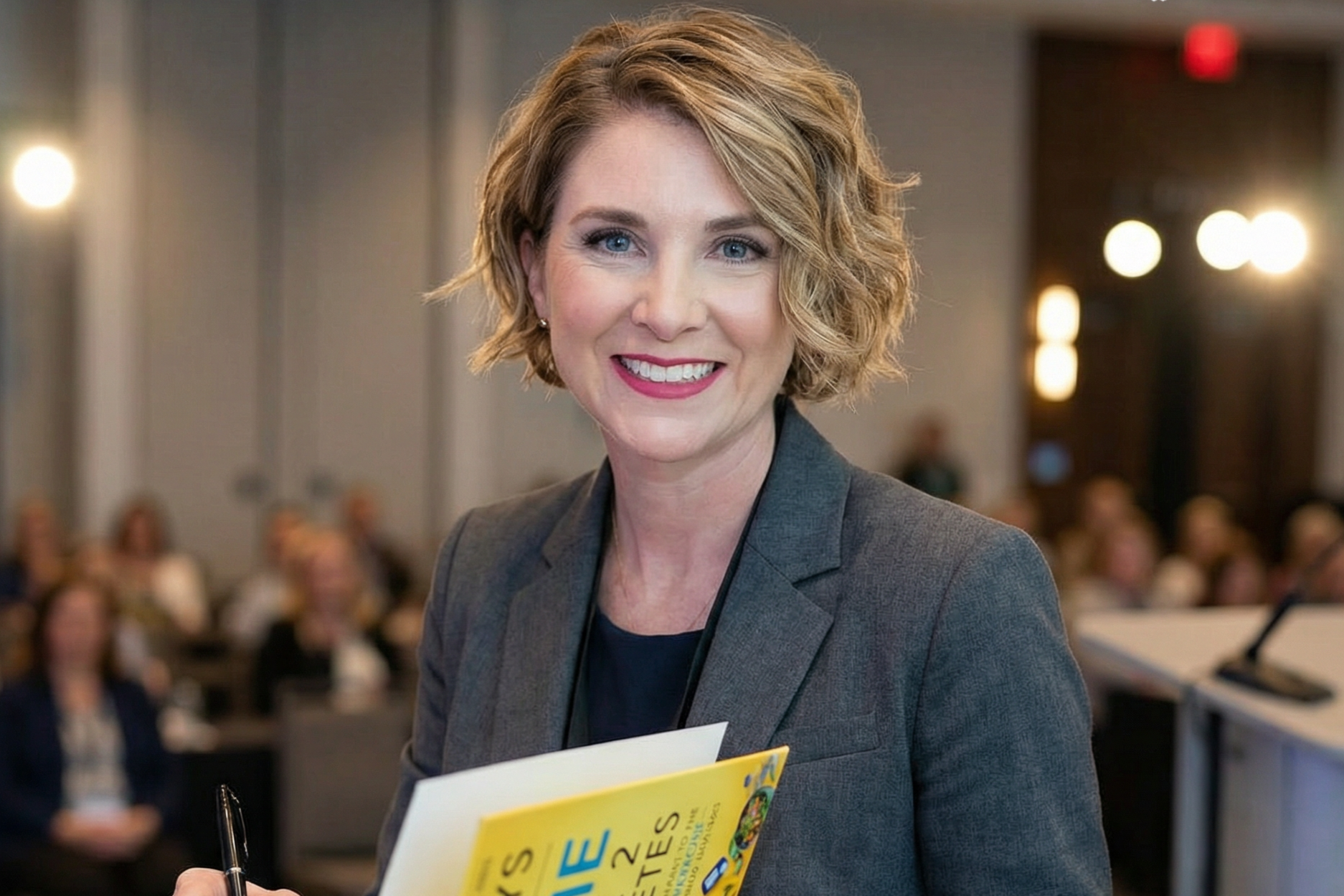 Julie Cunningham, Registered Dietitian and Certified Diabetes Educator. Julie is the founder of Published and Profitable. She is seen here signing a copy of her self-published book, 30 Days to Tame Type 2 Diabetes.