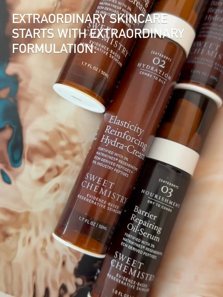 One of the reasons we chose to bring Sweet Chemistry to Skin Atlas?

The formulations.

Transparent ingredients. Thoughtful concentrations of actives. Barrier-supporting lipids, ceramides, and cholesterol. Science-backed peptides.

No unnecessary fil