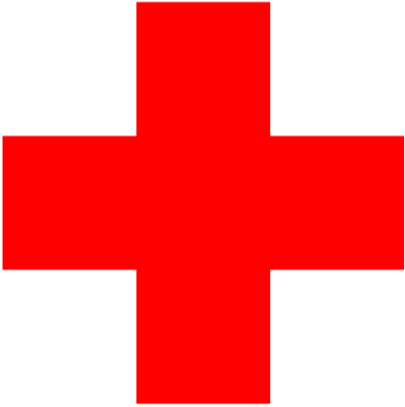 Red cross symbol on a black background.