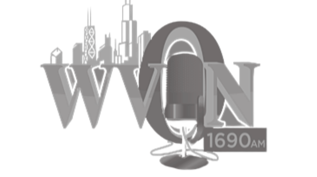 Logo for WWLN 1690 AM radio station with skyline illustration and microphone.