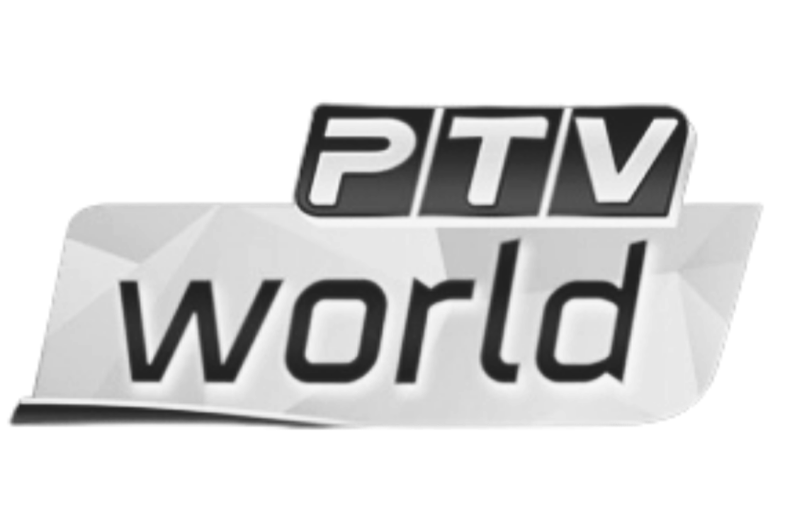 Logo of PTTV World in black and white, with a stylized design and bold text.