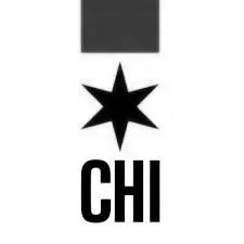 A graphic with a black rectangle at the top, followed by a black star shape, and the word 'CHI' in bold black letters below.
