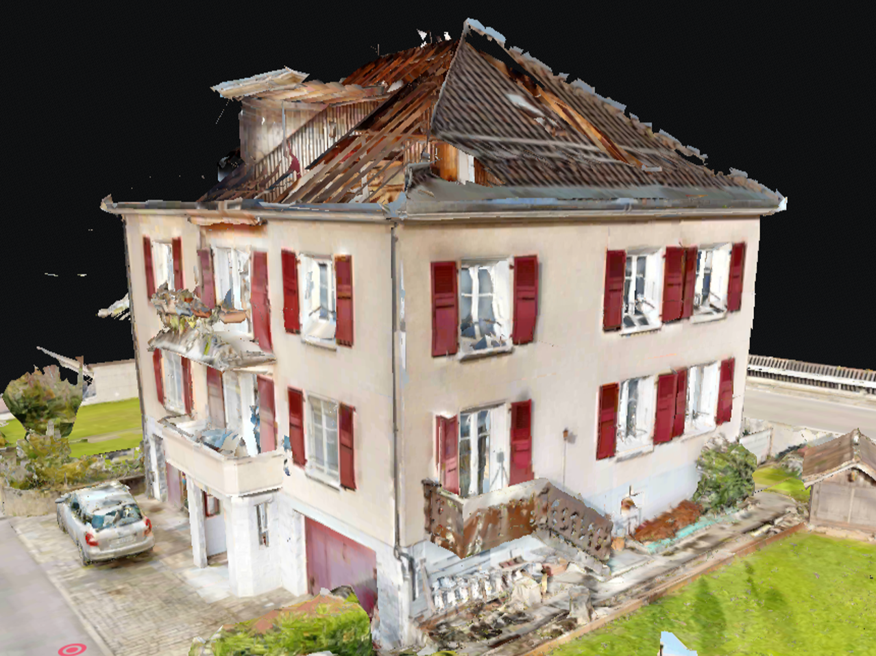 Laser Scan of an old house using 3D Lidar scan system. High precision. Old Multi-story residential house