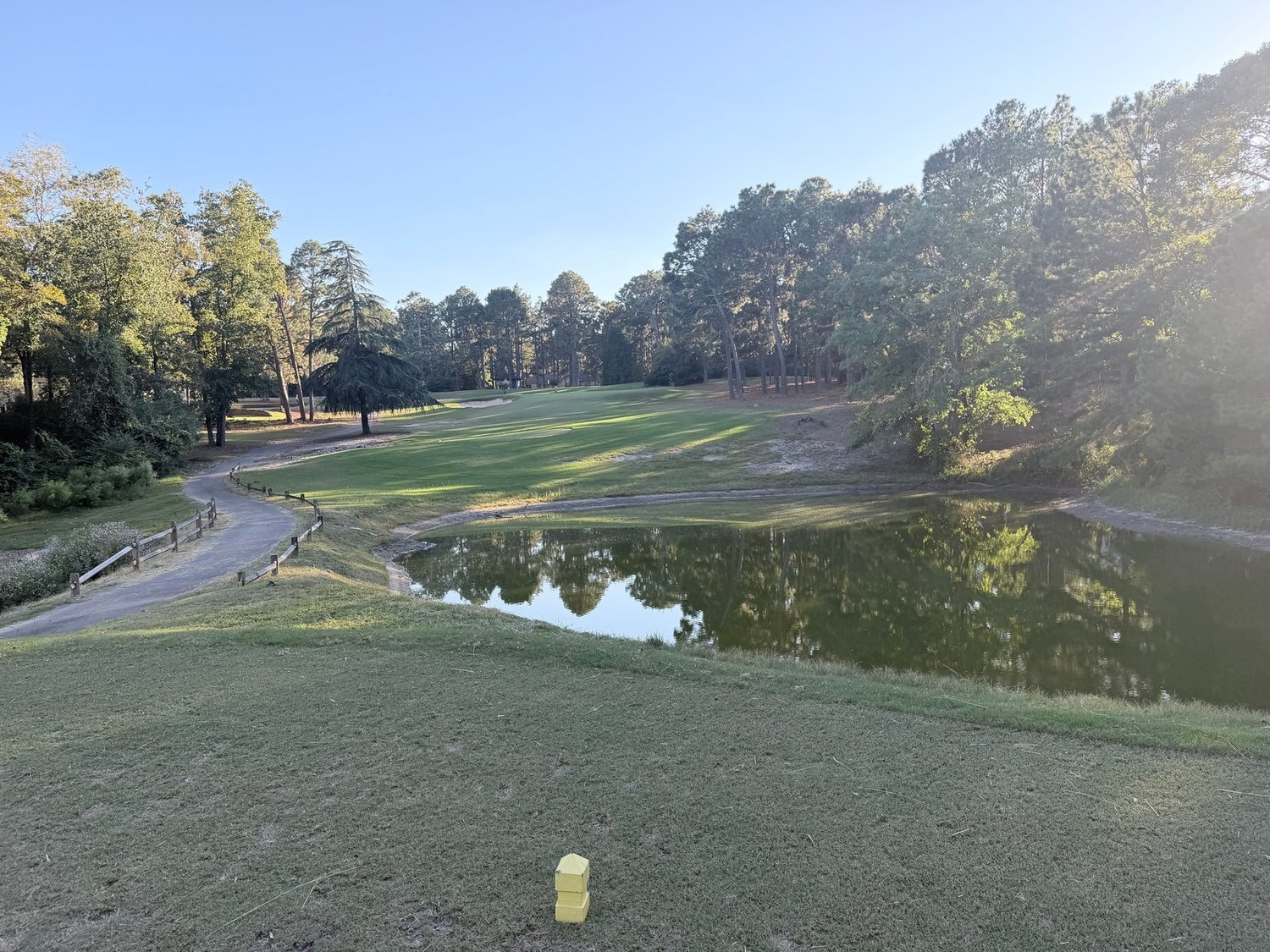 Hole 5 from the tee across the pond to the green