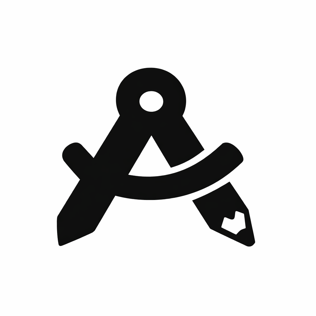 Black icon combining a compass, pencil, and ruler, representing design or construction tools.