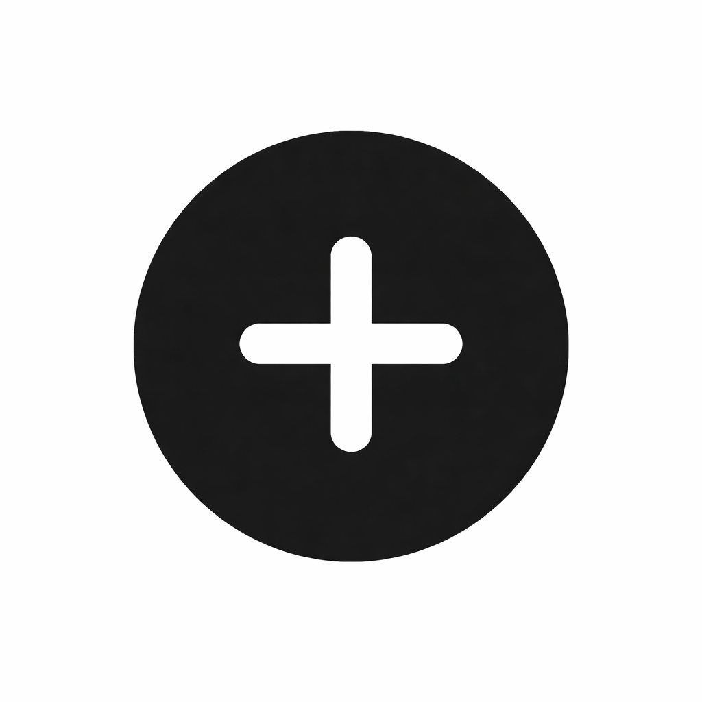 Black circular icon with a white plus sign in the center.
