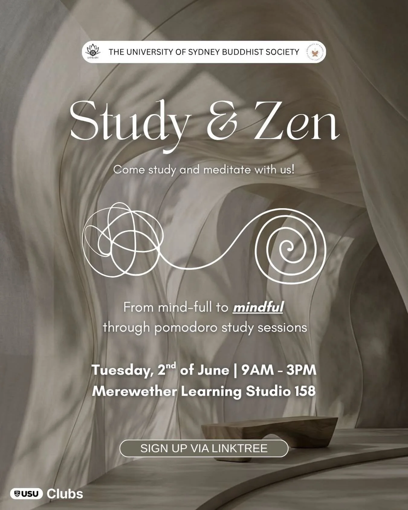 UniBodhi Study &amp; Zen Day🍃

Join us for mindful Pomodoro study sessions with meditation breaks designed to bring calm, focus, and balance ✨
We provide a quiet and huge space to study in 60 minutes, followed by a 10 minute relax/meditation session