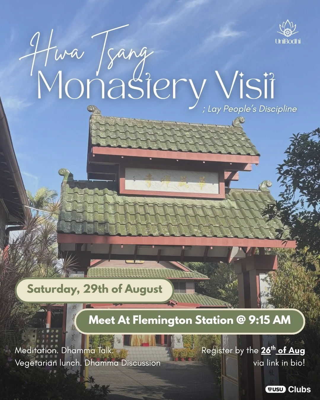 🌿 Join UniBodhi for a day at Hwa Tsang Monastery

This visit's theme is Lay People's Discipline, exploring the Singalasutta (Advice to Singalaka) - the Buddha's guidance on how to live with integrity in our everyday relationships and responsibilitie