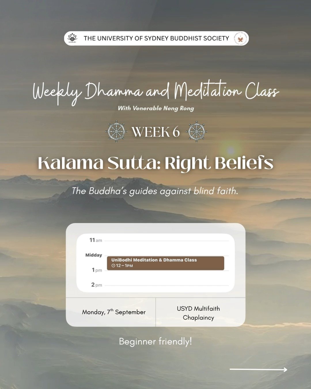 🌿 "Don't believe something just because everyone says so."

The Kalama Sutta encourages us to question, reflect, and test ideas through our own experience -one of the Buddha's most refreshing teachings.

🧘 Led by Venerable Neng Rong
📅 Mo