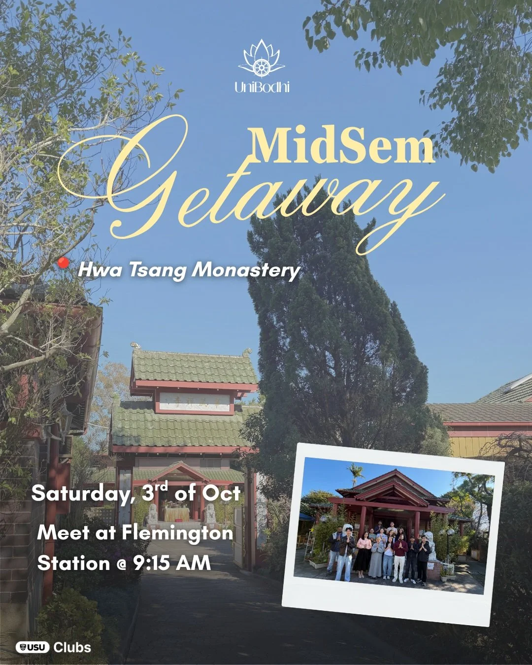 🌿 Our Second Monastery Visit of the Semester! 🪷

One visit wasn&rsquo;t enough, so we&rsquo;re going back. ✨

Join UniBodhi for another day away from the usual rush - a chance to slow down, reconnect and spend time with the Dhamma and our community