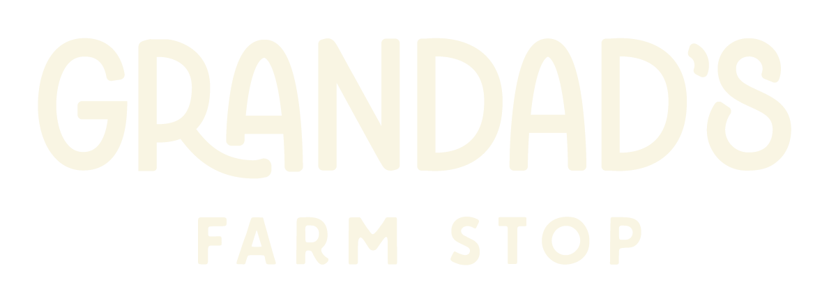 Text that reads "Grandad's Farm Stop" in a rustic style.