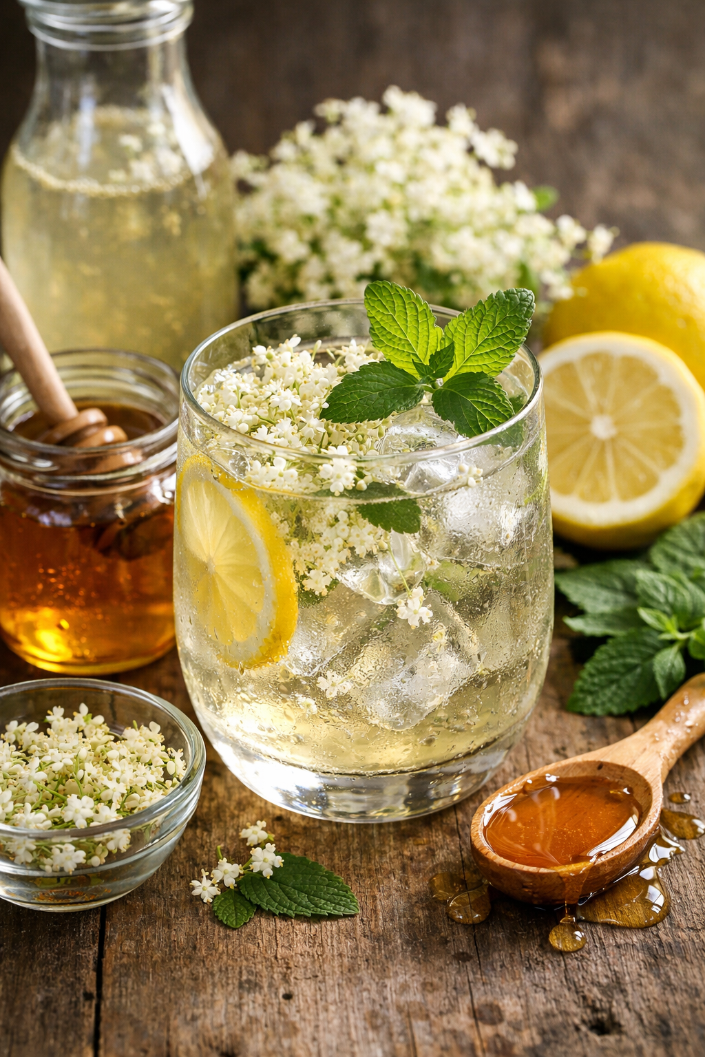 Elderflower and Lemon Balm Tonic with Raw Honey