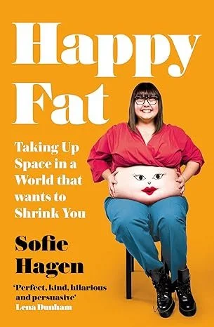 orange colour book with white and black text and a photo of a curvy woman wearing a red top and blue jeans.