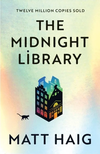 Pastel ombre cover with a graphic of a tall building and a cat, with black text.