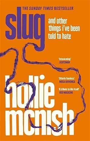 Orange book cover with purple and white text and a slug trail line drawing.