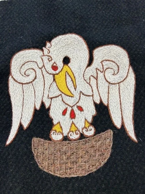 Commissioned Pelican Badge. Embroidered using wool thread. 