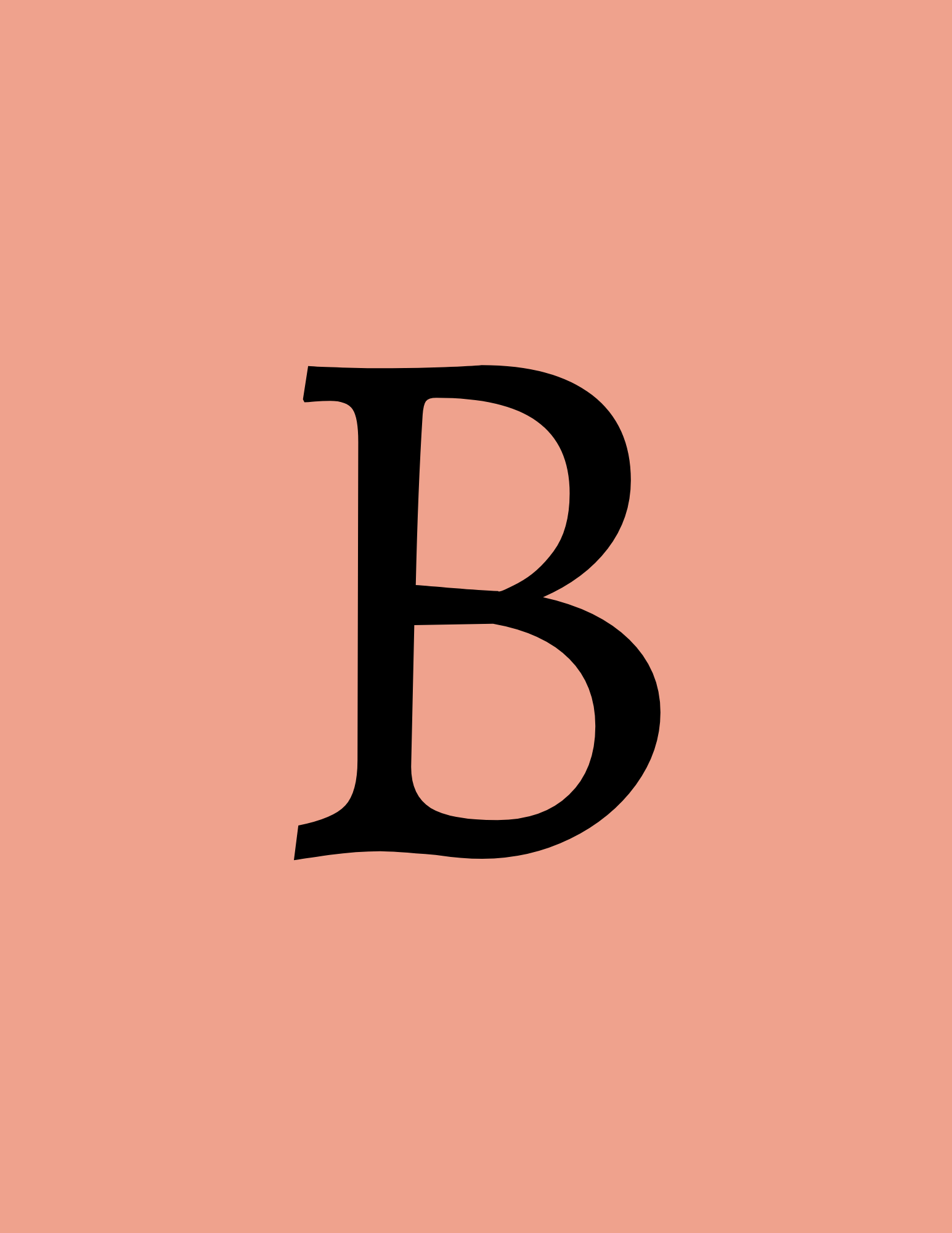 A black letter B on a peach background.