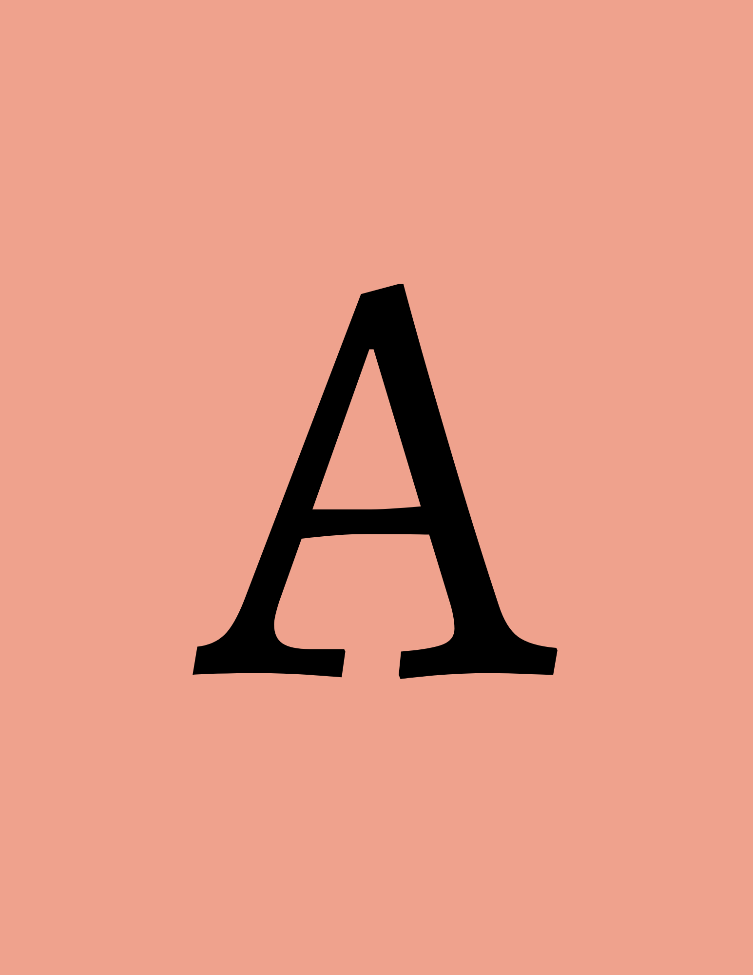 The letter 'A' in black with a serif font on a pink background.