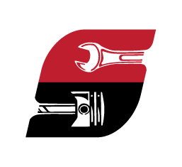 A logo featuring a red gear and wrench integrated into the design.