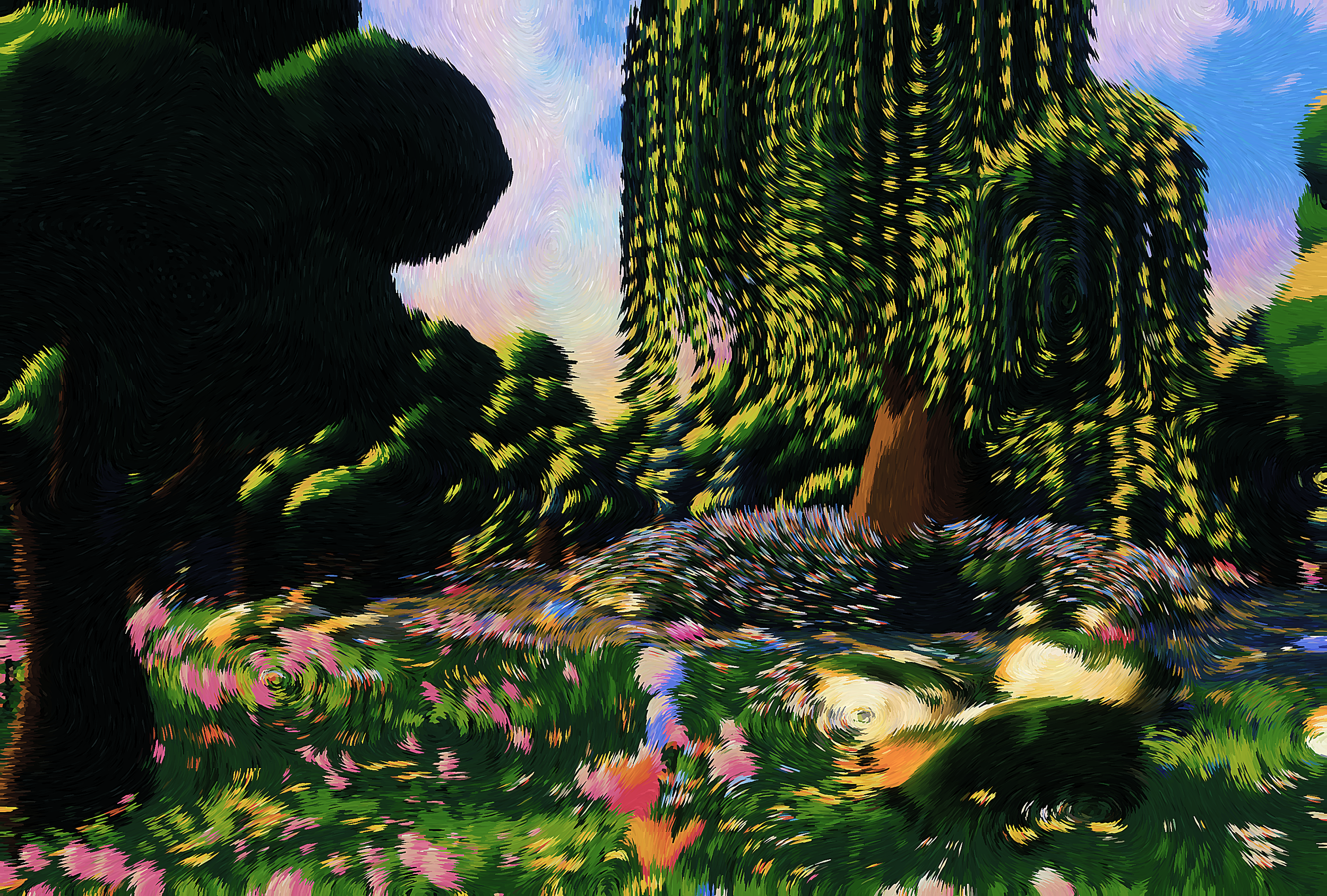 Cats In Flower Field