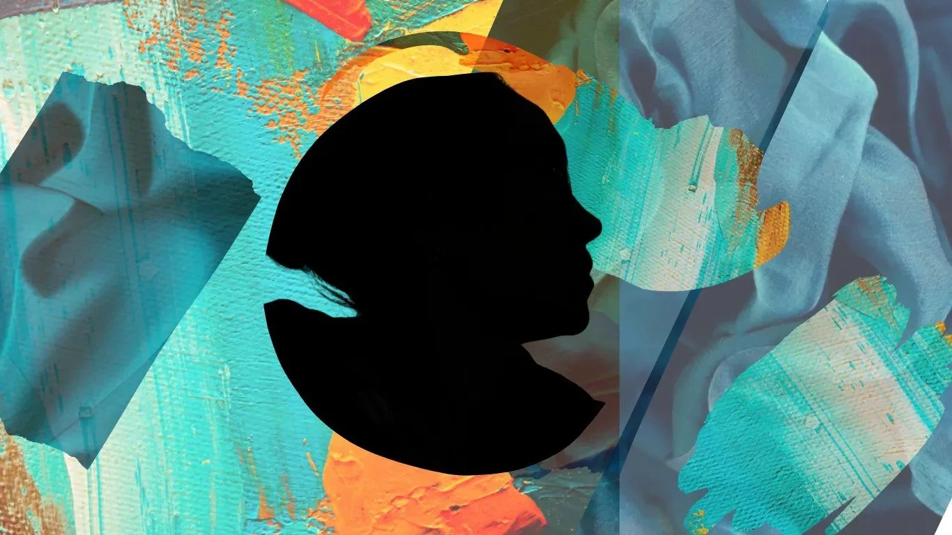 silhouette féminine peinture et textile fond pictural