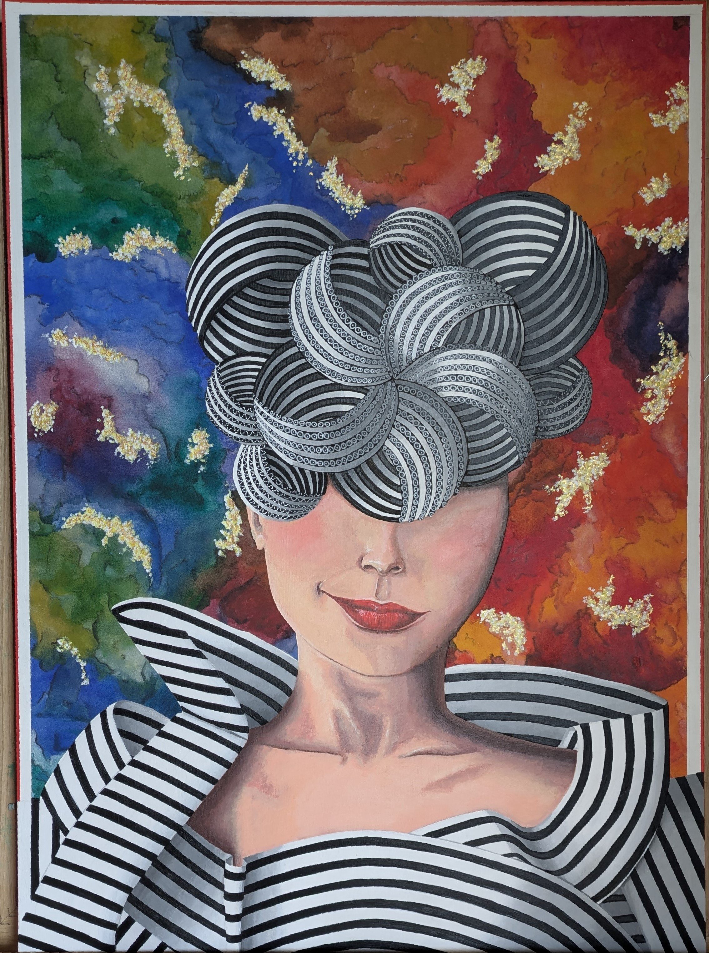 Œuvre Et si…, peinture mêlant abstraction, figure et structure graphique