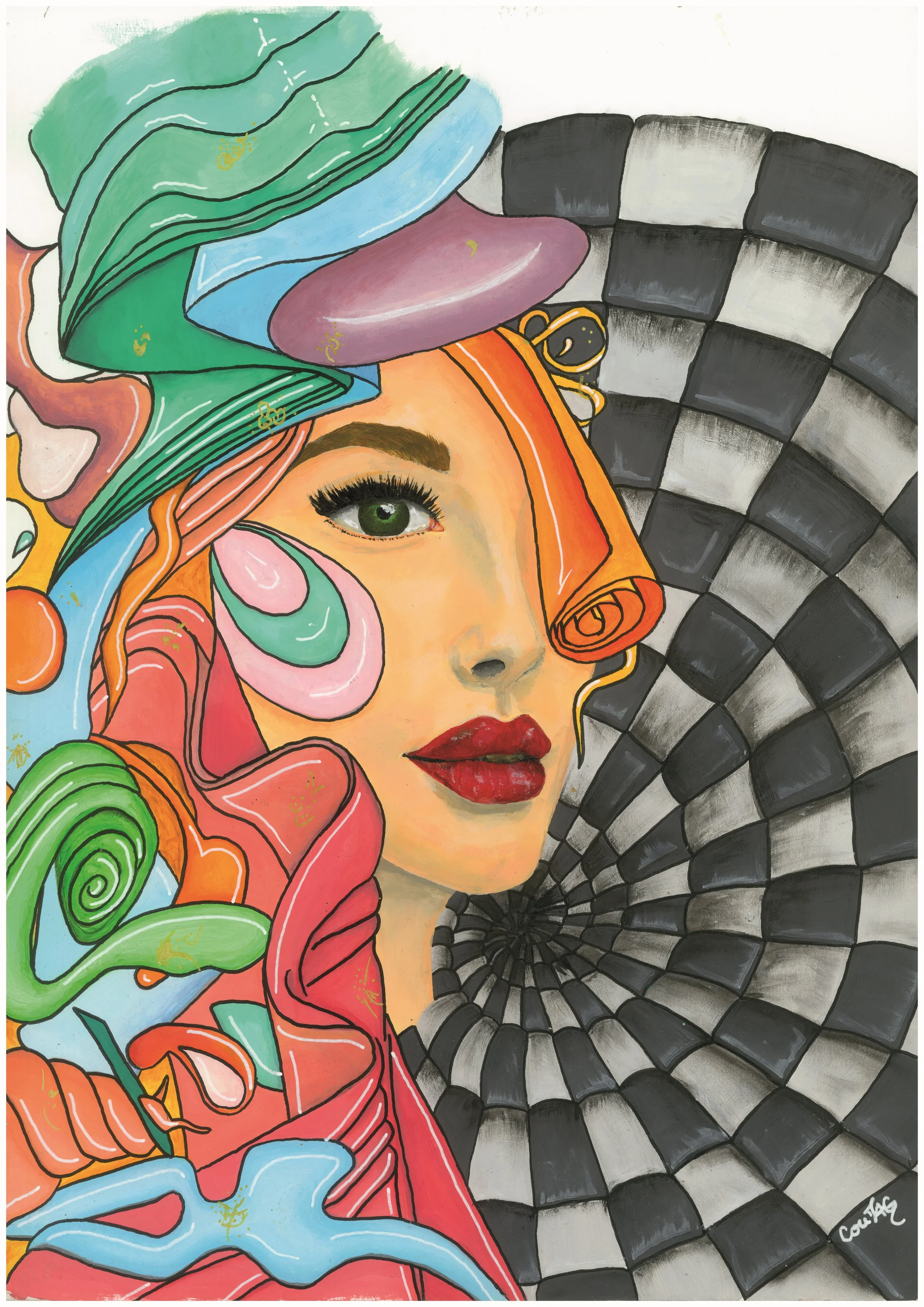 Peinture originale « Bienvenue », composition picturale colorée associant formes graphiques et gestes libres sur papier.
