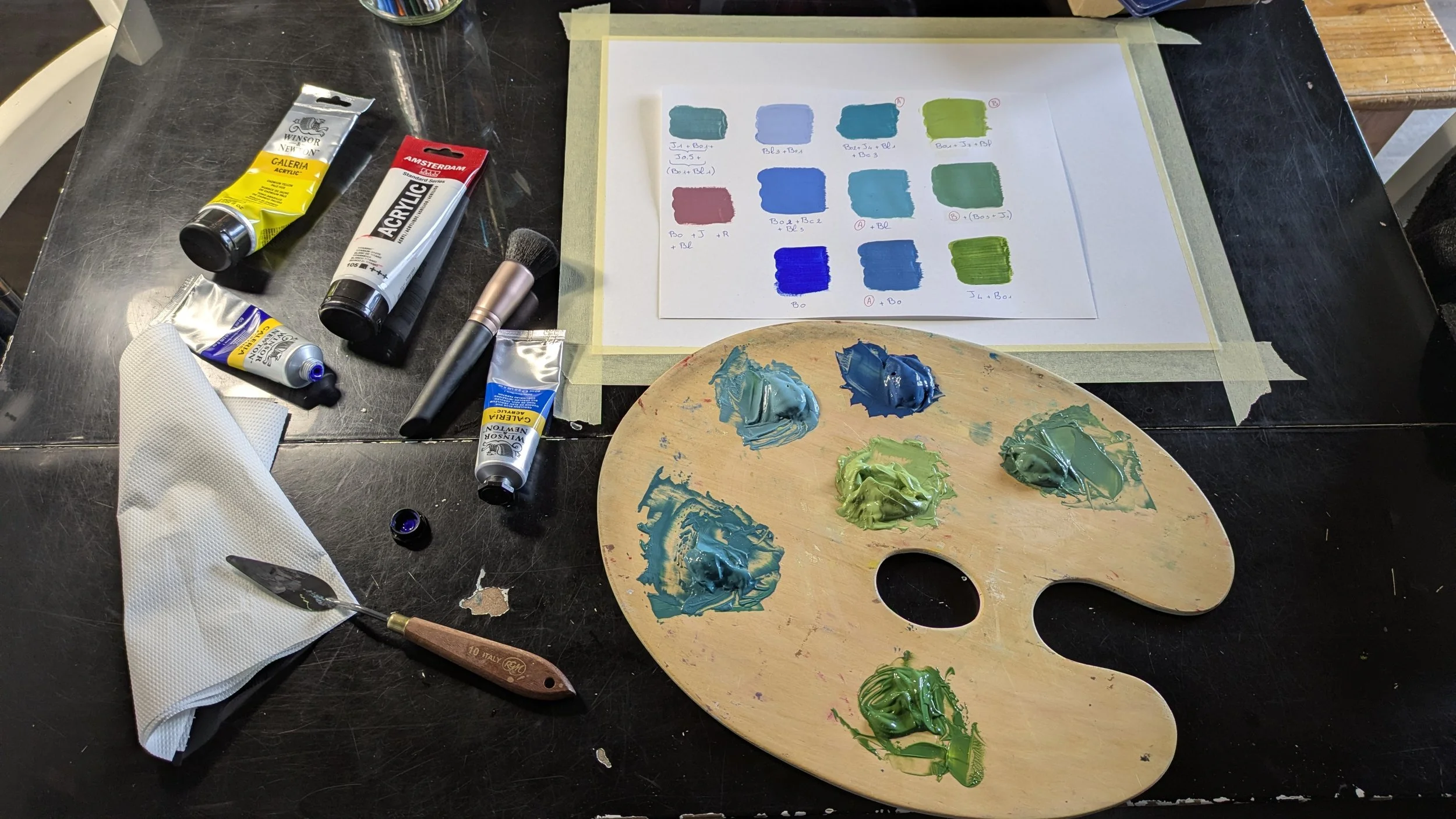 Mélanges et recherches colorées préparatoires au tableau PARTAGE