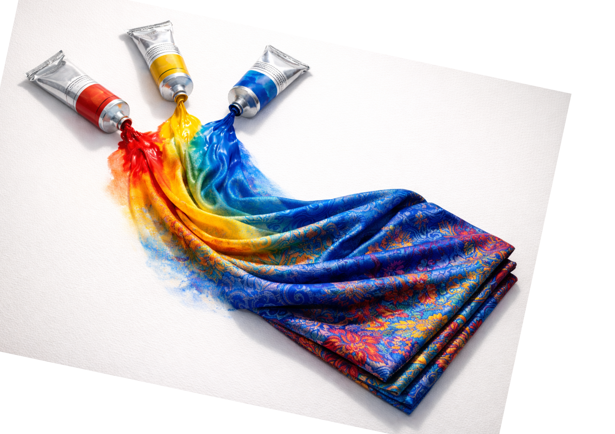 Image de référence IA pour l’œuvre « Alliance », illustrant une transition entre peinture colorée et matière textile.