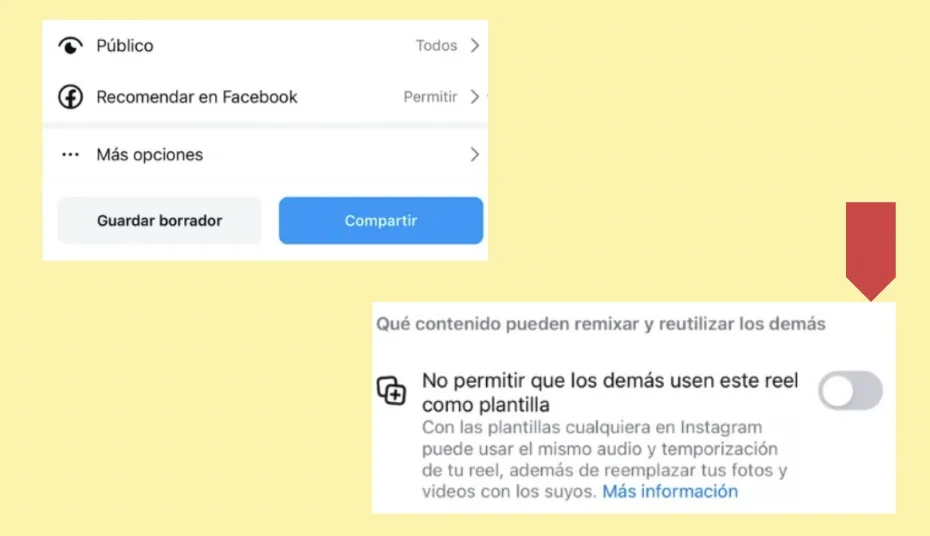 Tips para mejorar alcance en instagram. Permitir que los demás usen este reel como plantilla.