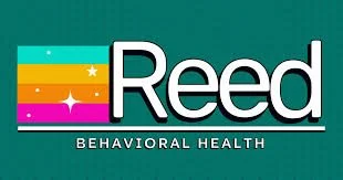 Reed Behavioral Health logo with colorful stripes and star design on a teal background