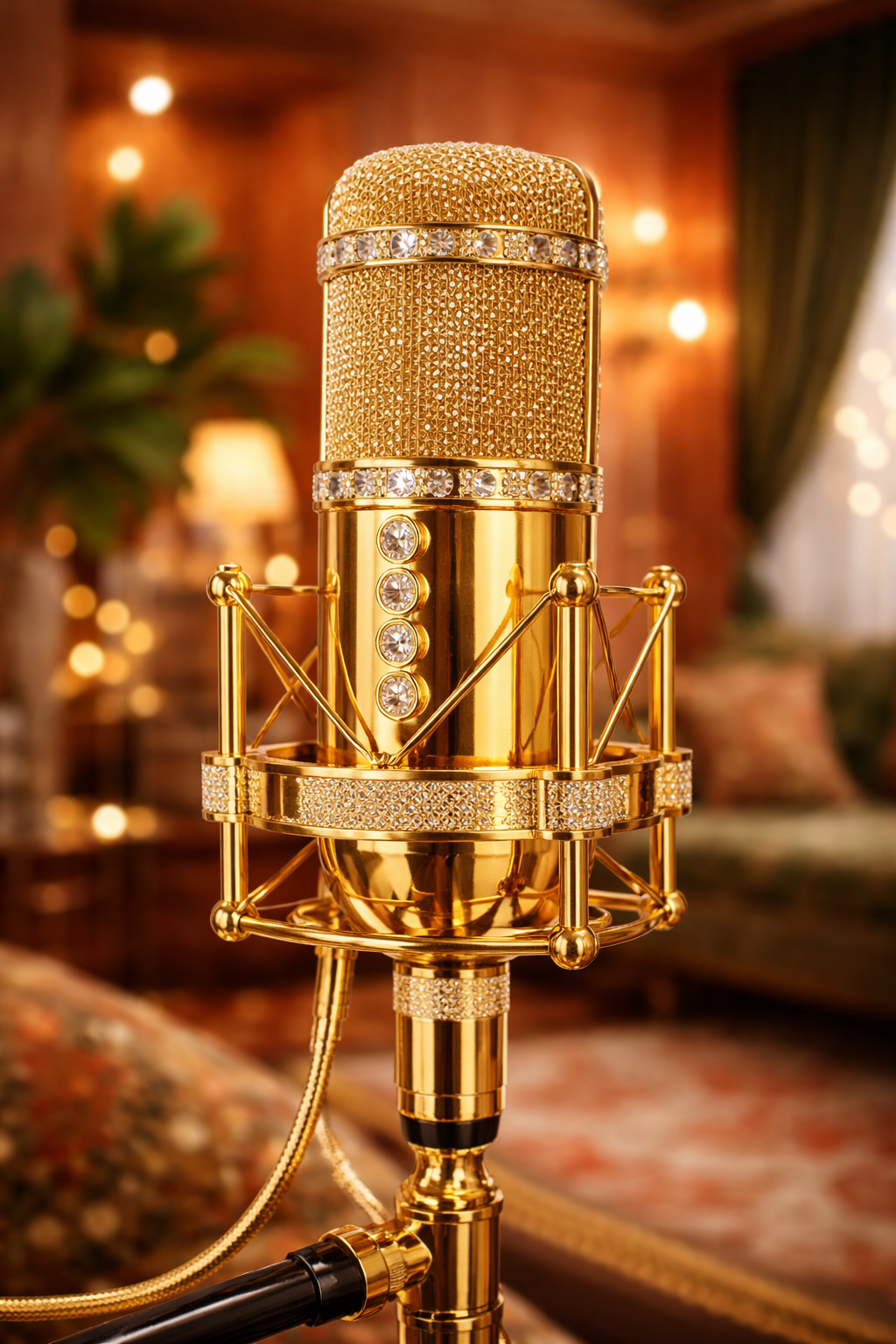 Gold microphone with diamonds
