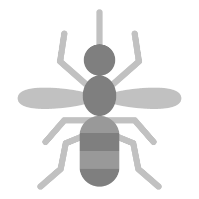 Gray insect icon with six legs, antennae, and segmented body.