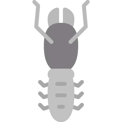 A grayscale, stylized illustration of an insect with multiple legs and antennae.
