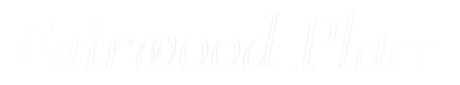 Text that reads 'Fairwood Place' in a stylized font on a black background.