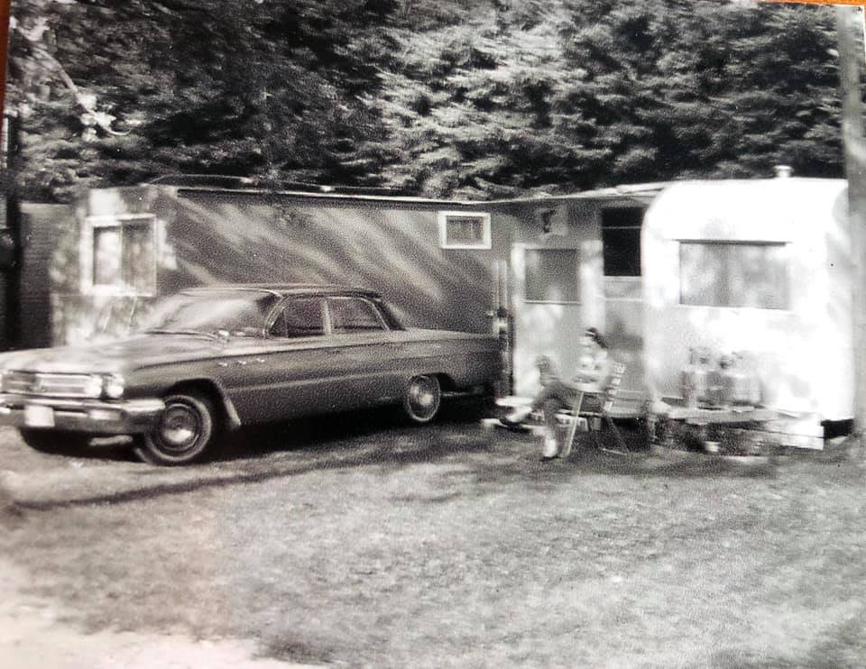 A trailer with annex in the Old Campground around 1969.