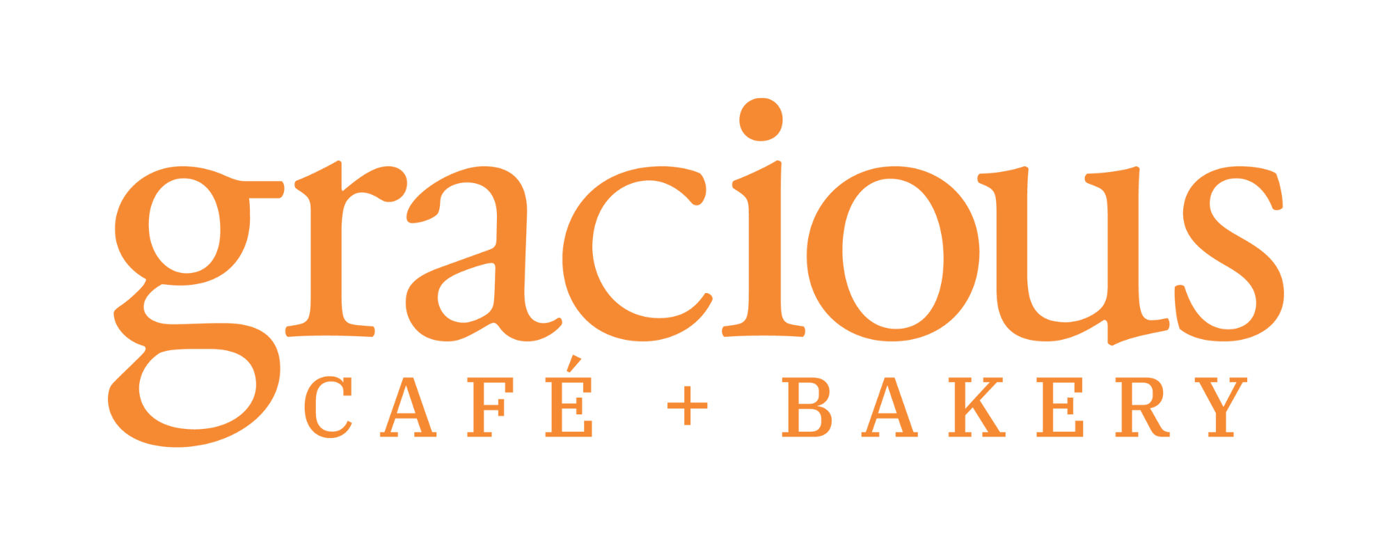 Logo for gracious café plus bakery in orange text displaying the business name.