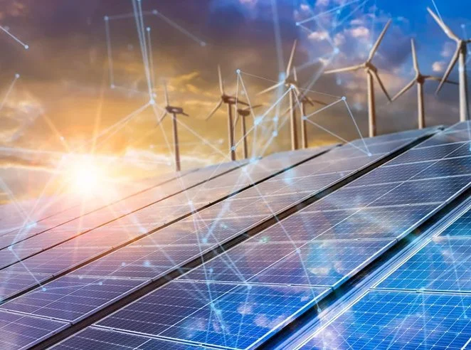 Illustration for grid software marketing to global utilities showing digital grid solutions and utility connectivity.