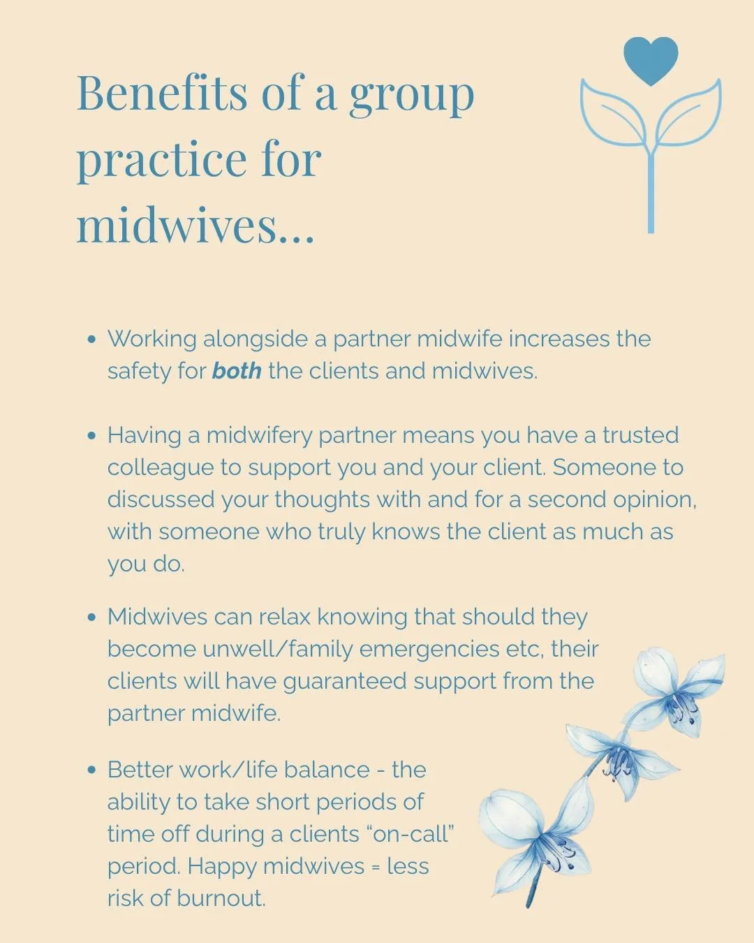 Working in a group practice is not just beneficial for the clients booking them, but also for our midwives! 

When setting out our plans for the East Anglian Midwives, one of our biggest drives was to improve our work/life balance. Being independent 