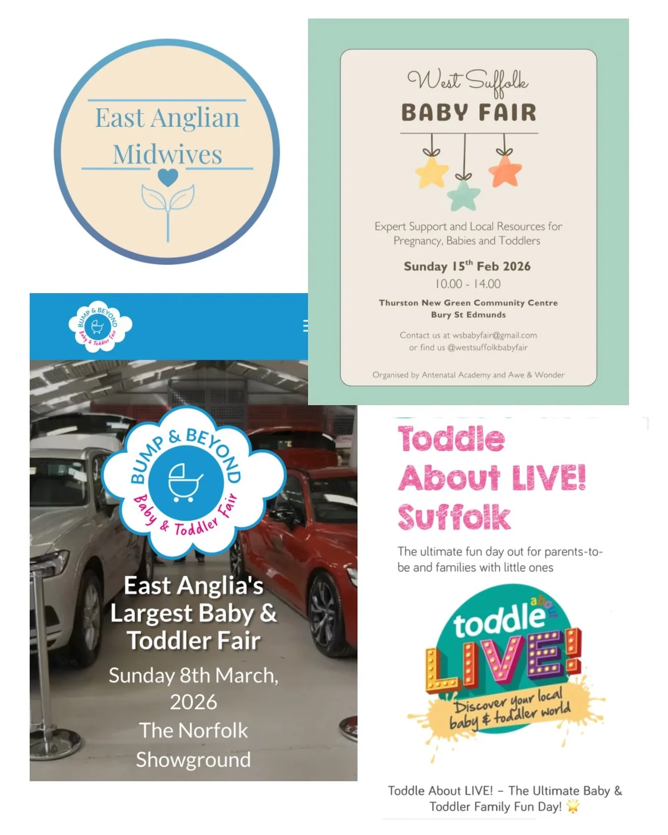 Come and meet our midwives!!

We&rsquo;re so excited to be joining some local events over the next few months and spreading the word about independent midwifery! 

This Sunday both Kirsti and Beth will be at the @westsuffolkbabyfair &hellip; It&rsquo