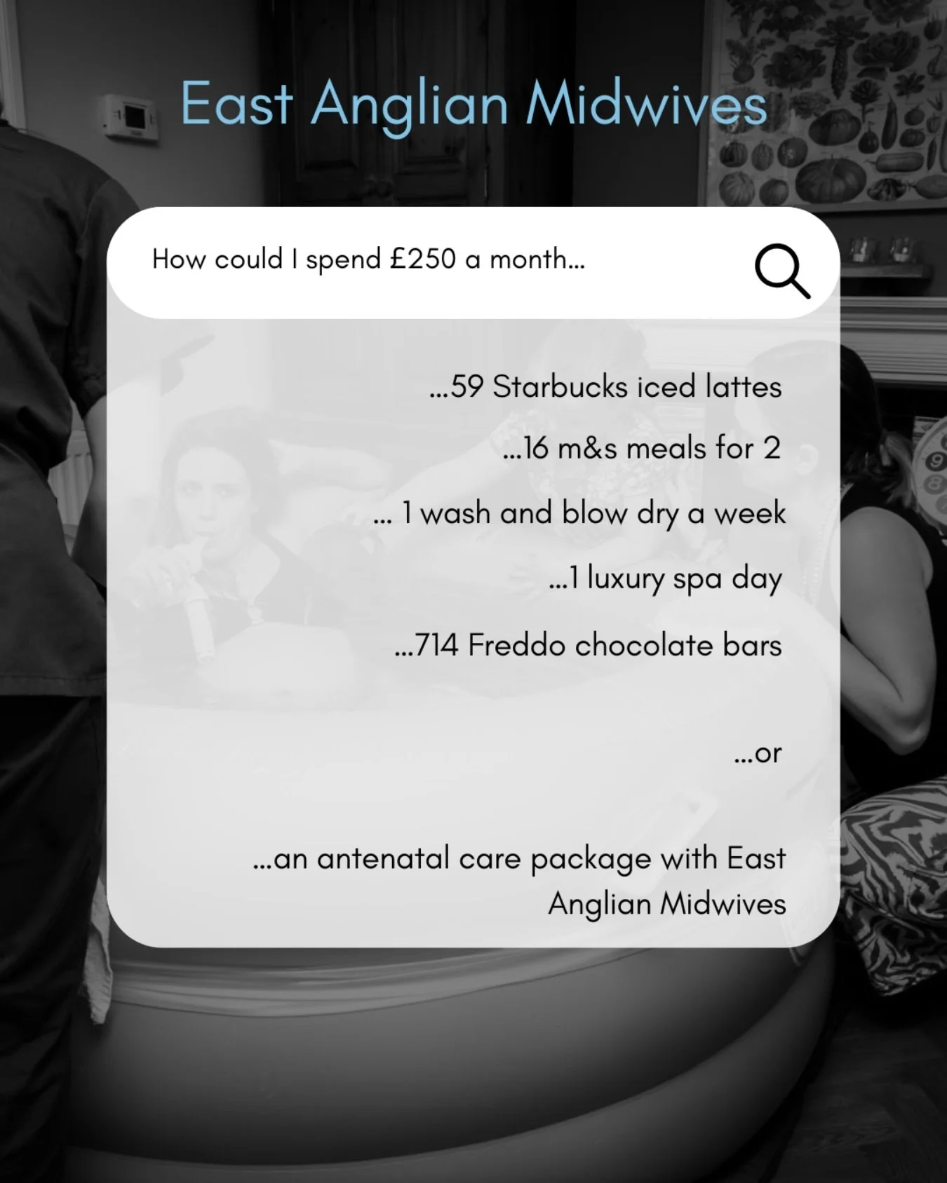 Okay even we&rsquo;ll admit 714 Freddo&rsquo;s is pretty enticing&hellip; But did you know if you book our &ldquo;antenatal only&rdquo; package at the beginning of pregnancy, it works out &pound;250 a month! 

An investment of &pound;250 looks like&h