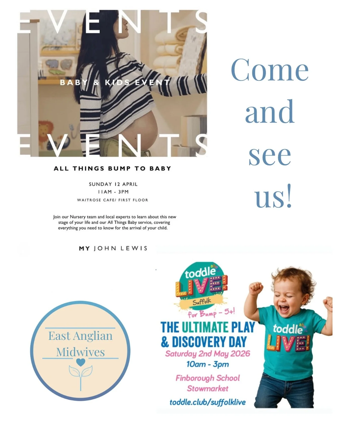 Here&rsquo;s our next two events where we will be! 

Come and chat to us about how independent midwifery care could change your pregnancy, birth and postnatal experience, or even just come for some free support and information! 

@johnlewis_ipswich A