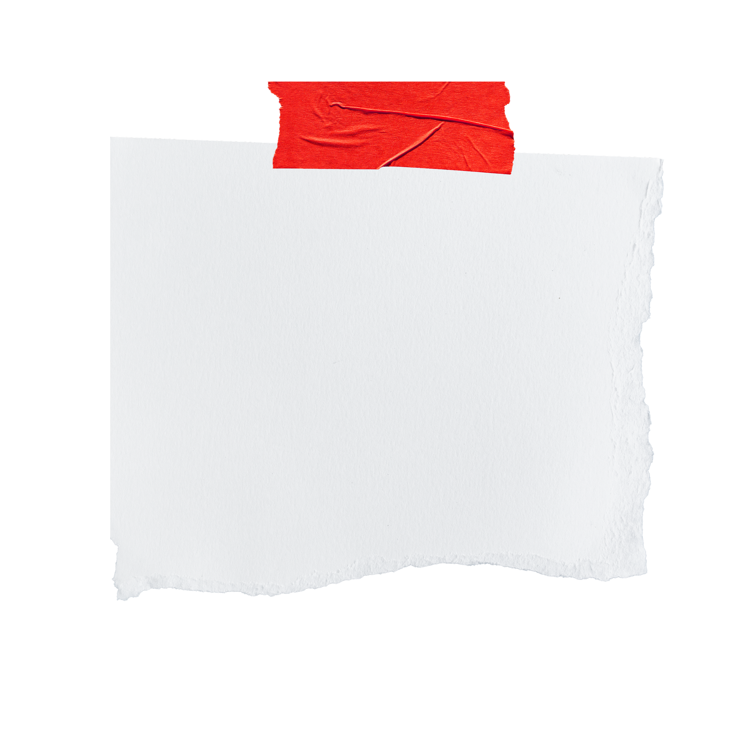 Blank torn white paper pinned with red tape on a black background.