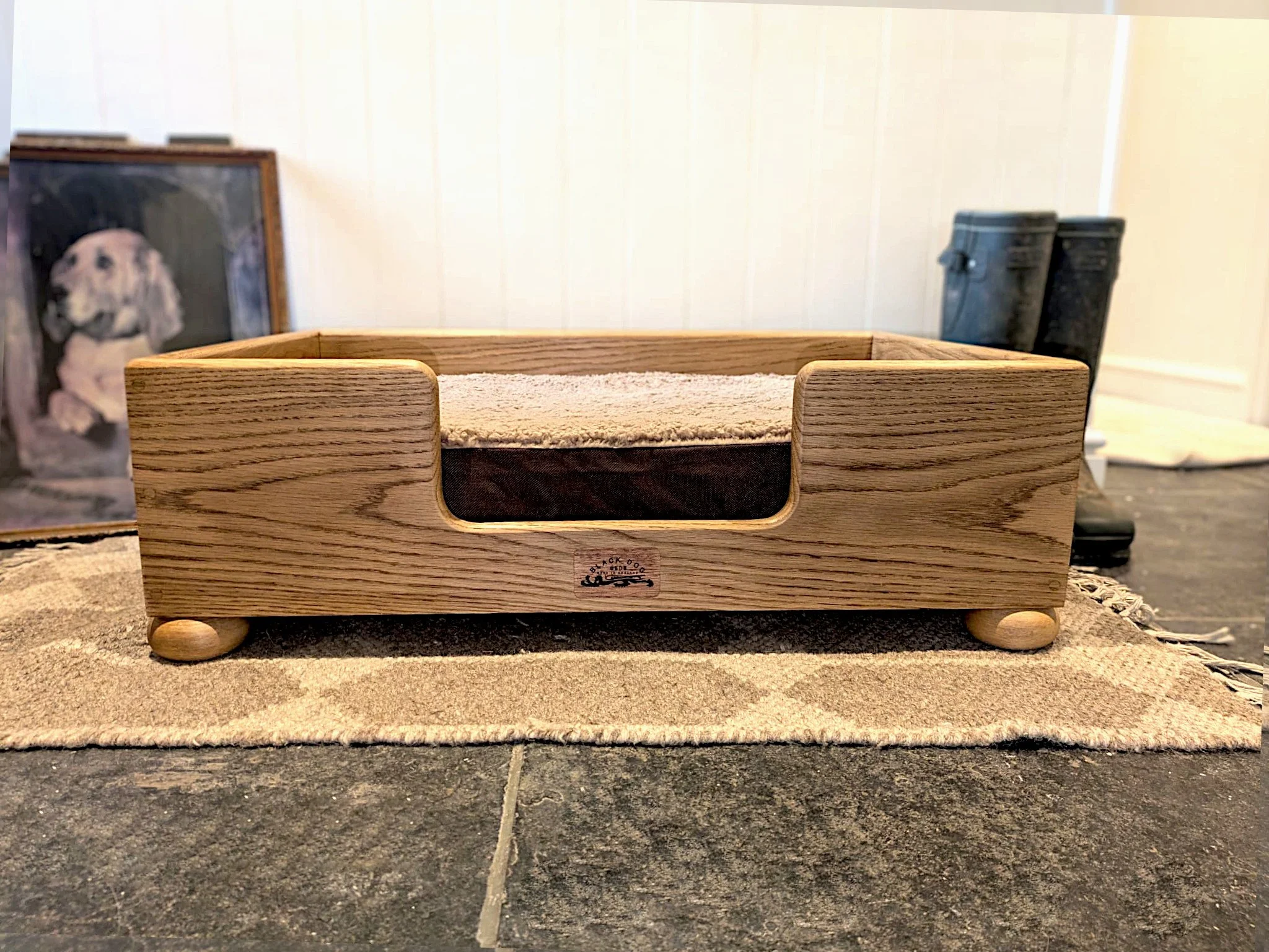 "Barren" oak frame finished in dark.