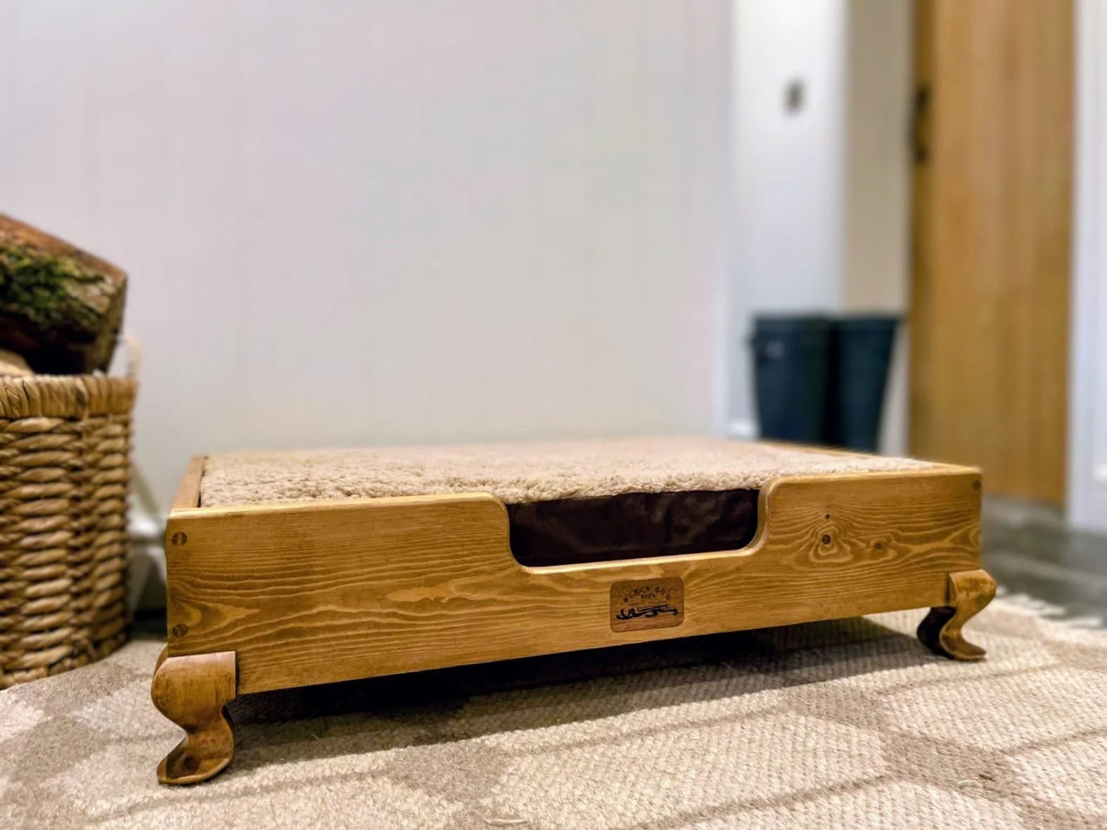 "Duke" pine frame finished in dark.