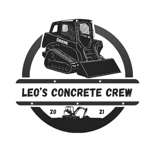 Logo for Leo's Concrete Crew featuring a bulldozer and a small excavator, with the company name and year 2021.