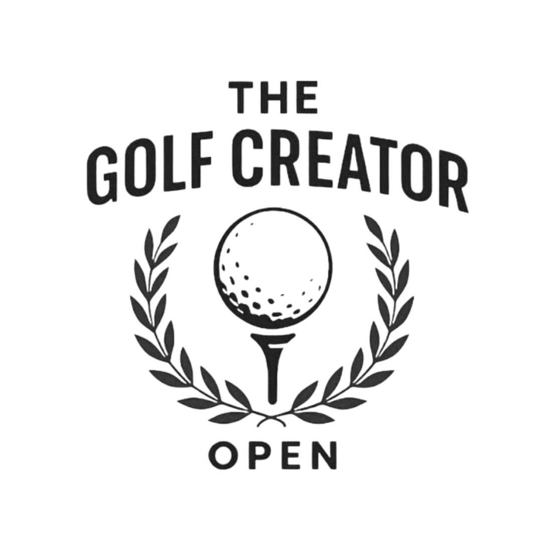 Logo for The Golf Creator Open featuring a golf ball and laurel wreath.