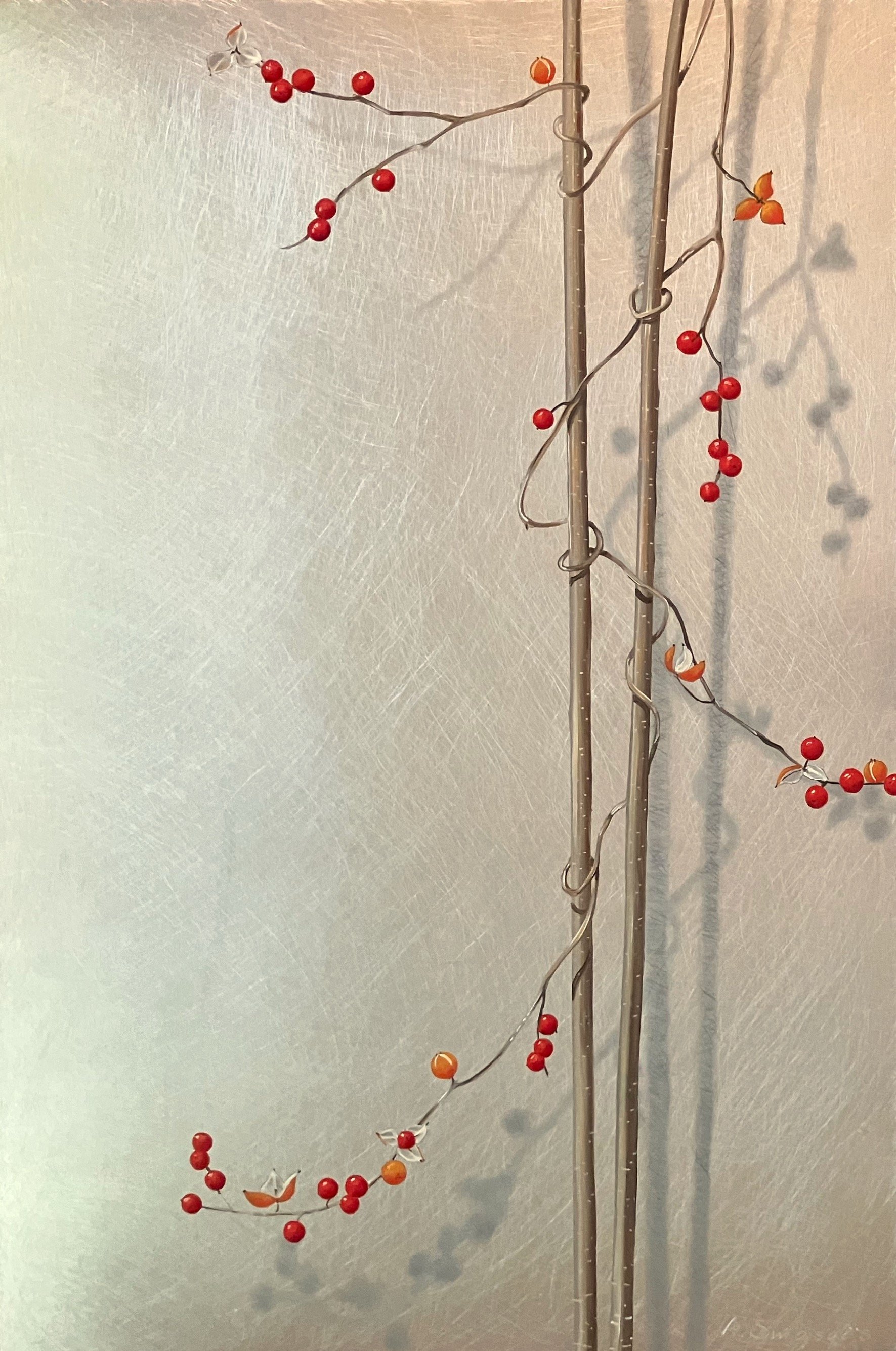 "Valya Dogwood"  8"x18" oil on aluminum $350