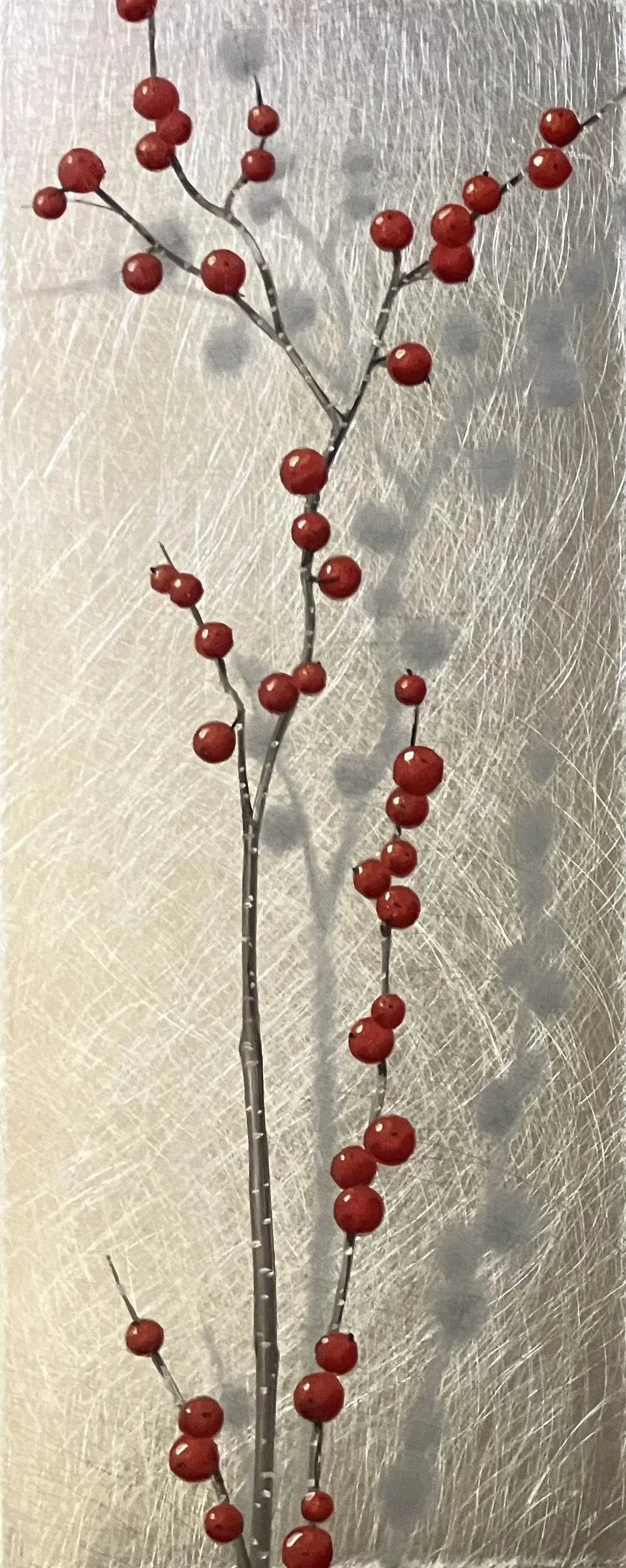 "Kes Winterberries"  10"x4" oil on aluminum $190